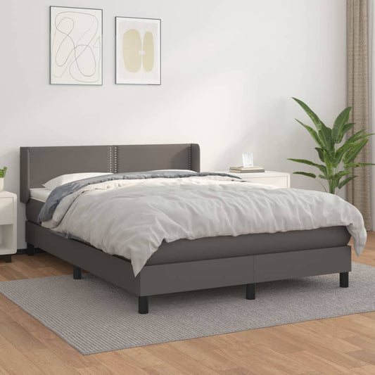 Box Spring Postel S Matrací Šedá Umělá Kůže Šedá