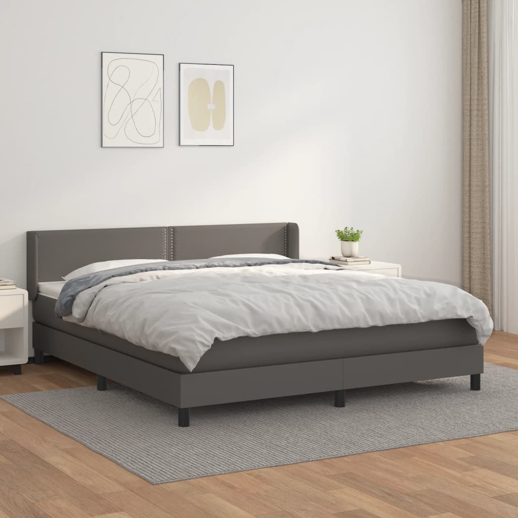 Box Spring Postel S Matrací Šedá Umělá Kůže Šedá