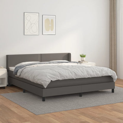 Box Spring Postel S Matrací Šedá Umělá Kůže Šedá