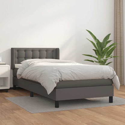 Box Spring Postel S Matrací Šedá Umělá Kůže Šedá