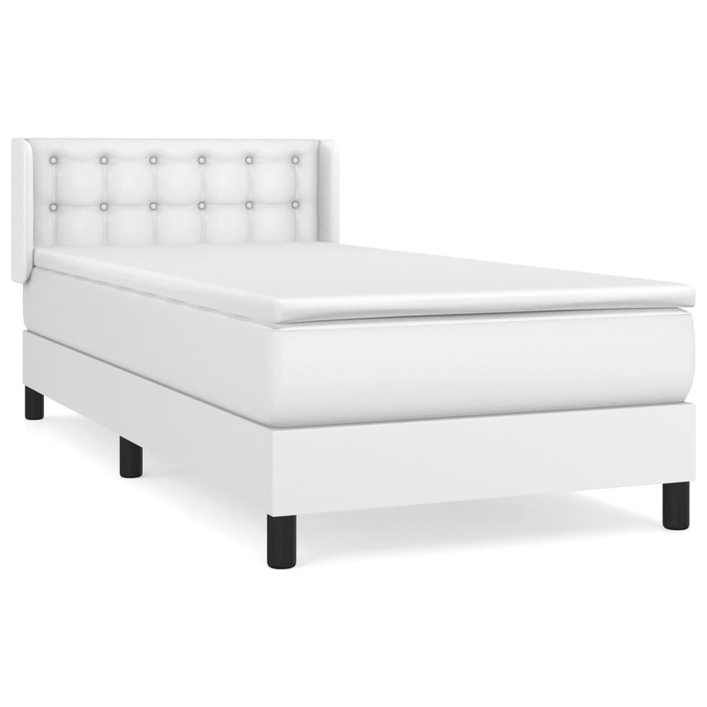 Box Spring Postel S Matrací Bílá 90X190 Cm Umělá Kůže
