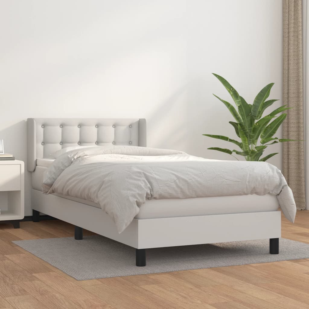 Box Spring Postel S Matrací Bílá 90X190 Cm Umělá Kůže
