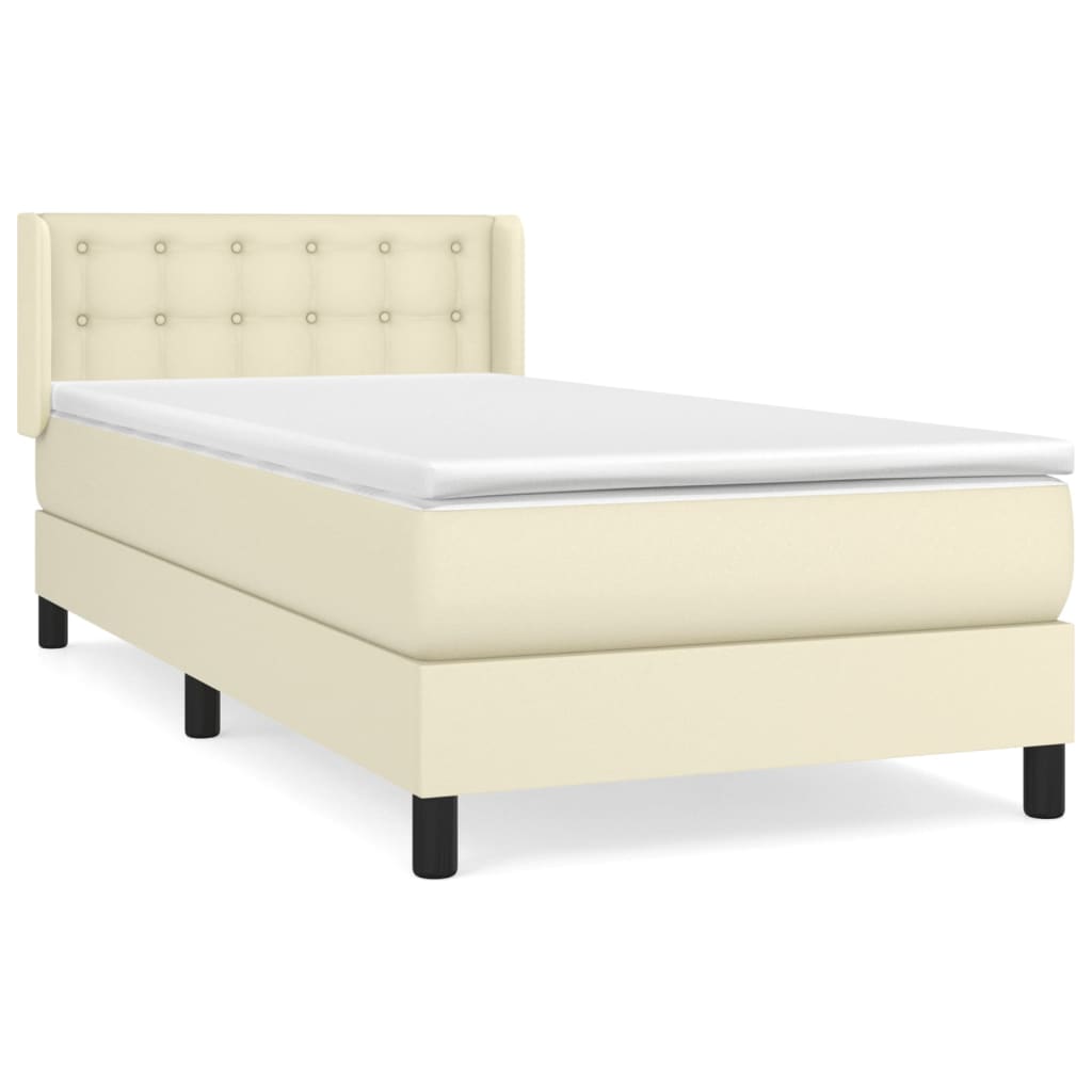 Box Spring Postel S Matrací Krémová 90X190 Cm Umělá Kůže