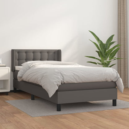 Box Spring Postel S Matrací Šedá Umělá Kůže Šedá