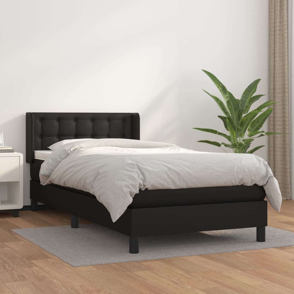 Box Spring Postel S Matrací Černá Umělá Kůže Černá