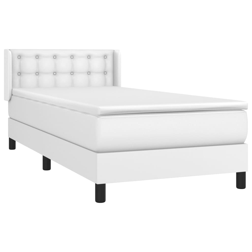 Box Spring Postel S Matrací Bílá 90X200 Cm Umělá Kůže
