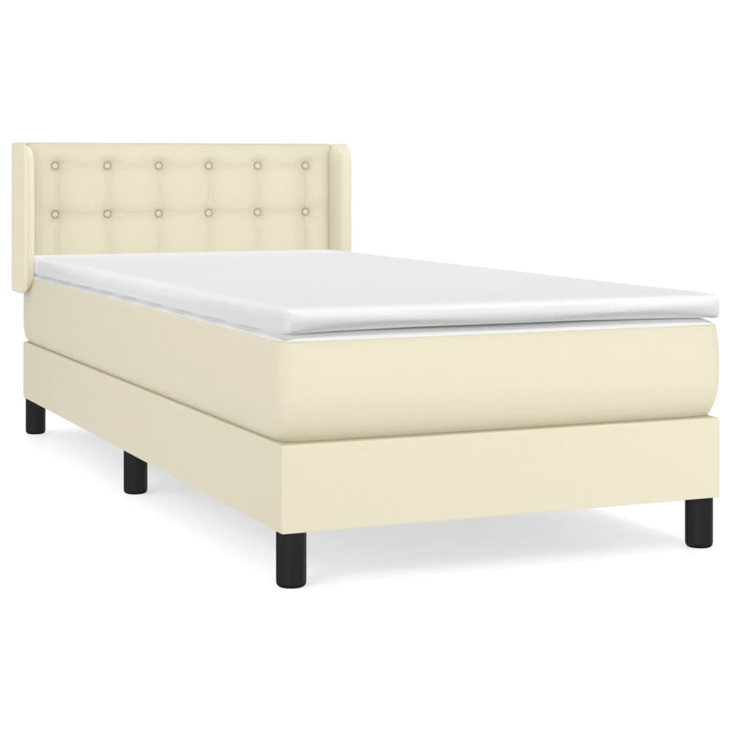 Box Spring Postel S Matrací Krémová 90X200 Cm Umělá Kůže