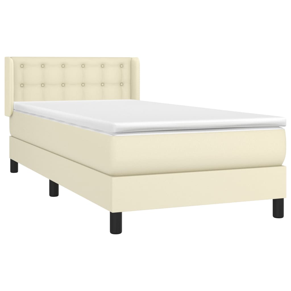 Box Spring Postel S Matrací Krémová 90X200 Cm Umělá Kůže