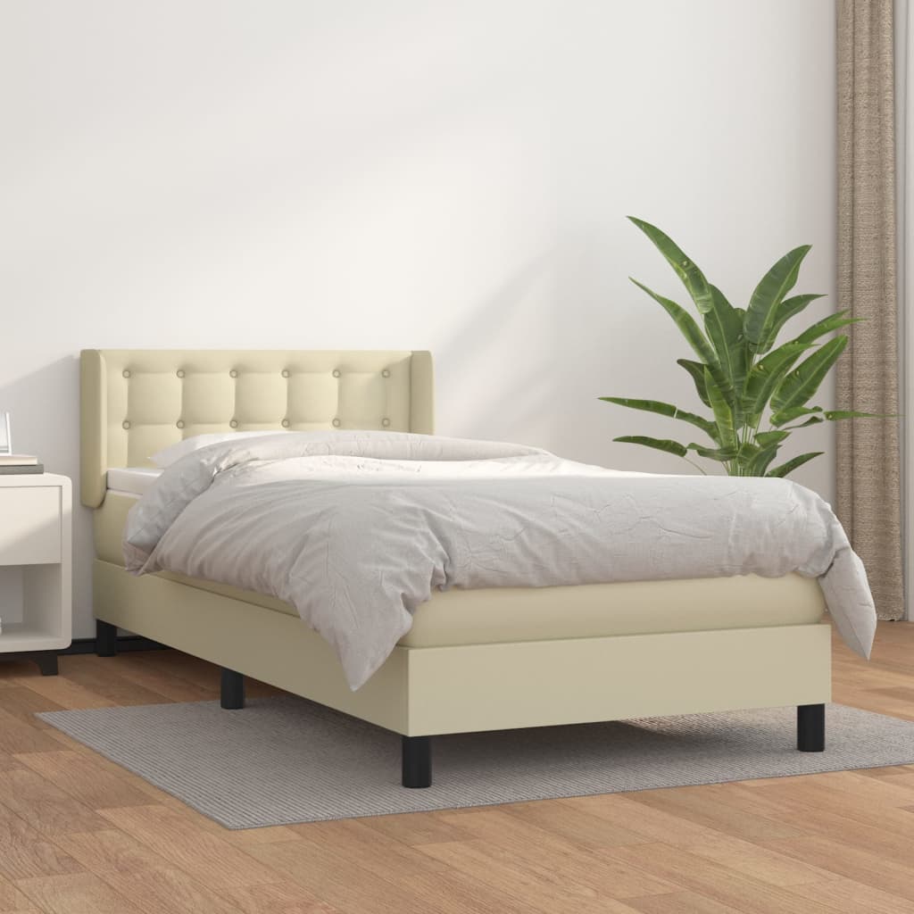 Box Spring Postel S Matrací Krémová 90X200 Cm Umělá Kůže