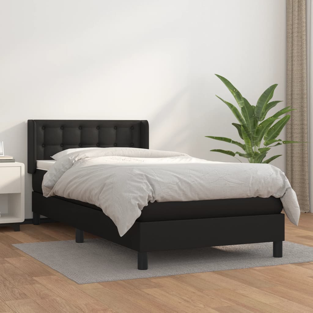 Box Spring Postel S Matrací Černá Umělá Kůže Černá