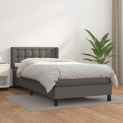 Box Spring Postel S Matrací Šedá Umělá Kůže Šedá