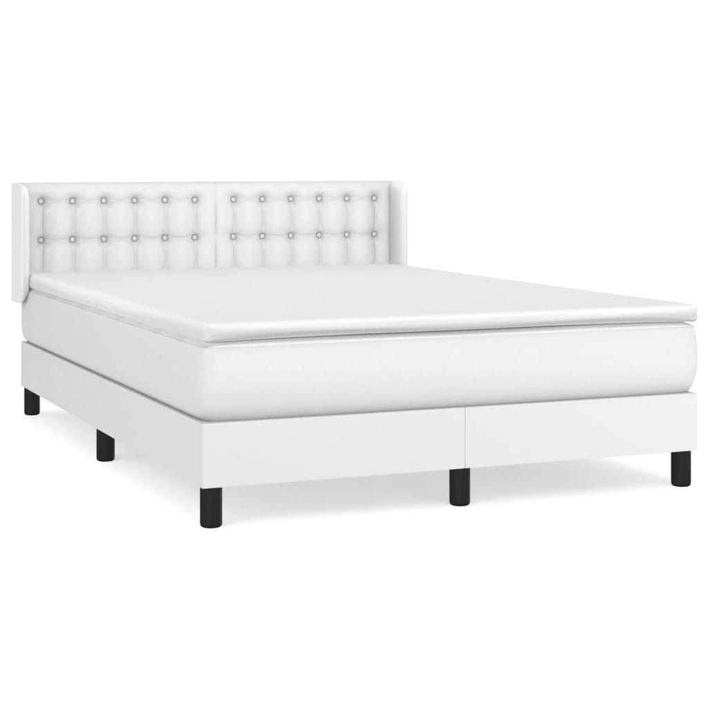 Box Spring Postel S Matrací Bílá 140 X 190 Cm Umělá Kůže