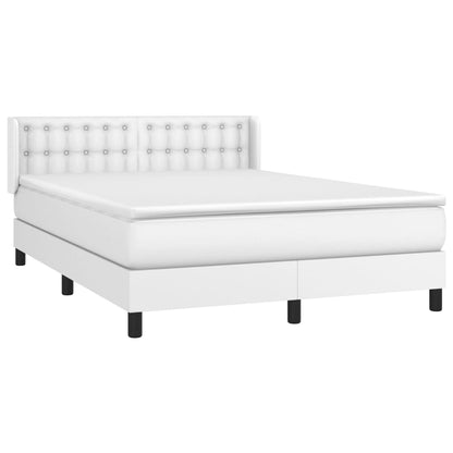 Box Spring Postel S Matrací Bílá 140 X 190 Cm Umělá Kůže