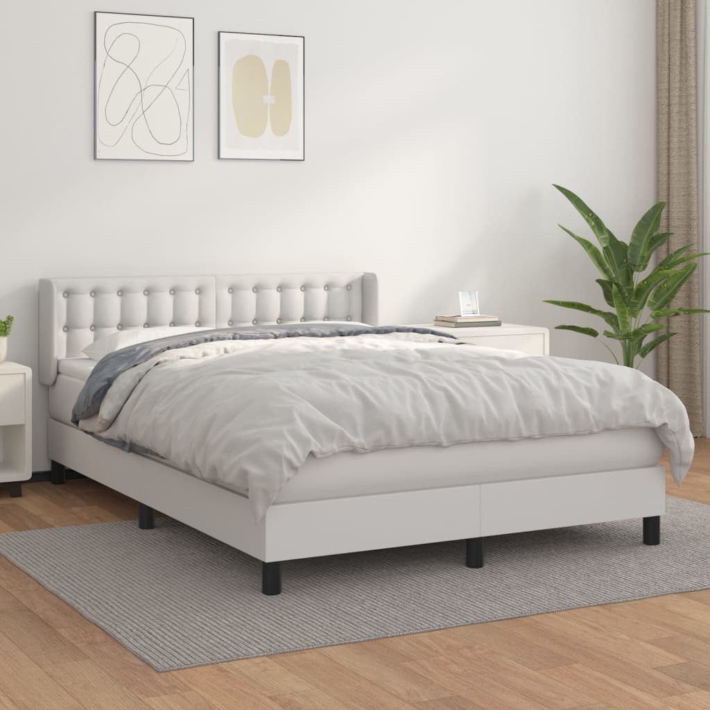 Box Spring Postel S Matrací Bílá 140 X 190 Cm Umělá Kůže