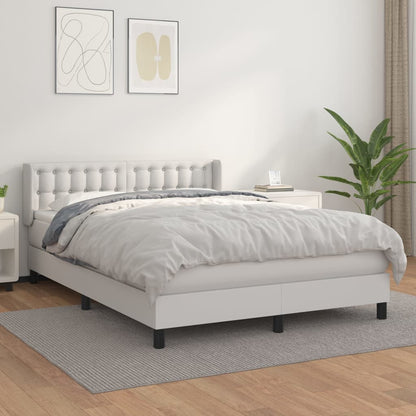 Box Spring Postel S Matrací Bílá 140 X 190 Cm Umělá Kůže