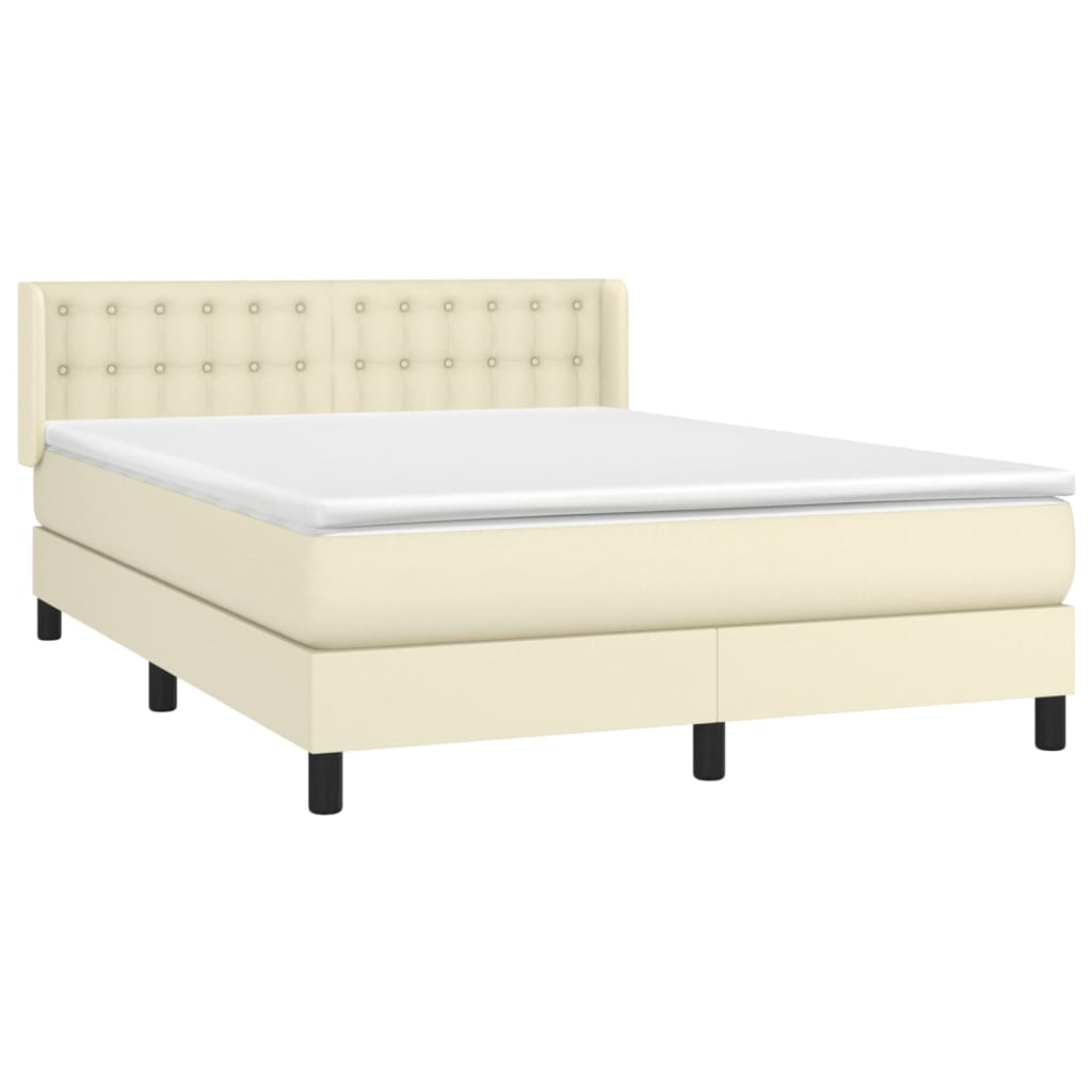 Box Spring Postel S Matrací Krémová 140X190 Cm Umělá Kůže
