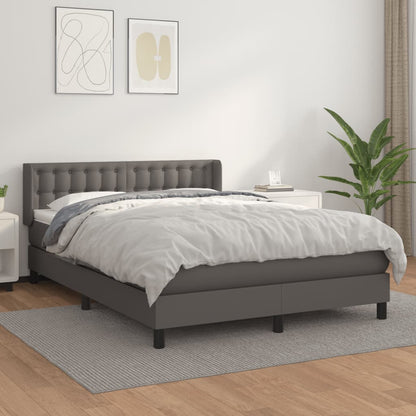 Box Spring Postel S Matrací Šedá Umělá Kůže Šedá