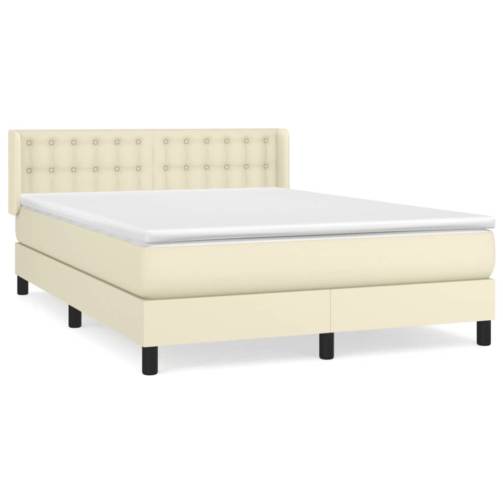 Box Spring Postel S Matrací Krémová 140X200 Cm Umělá Kůže