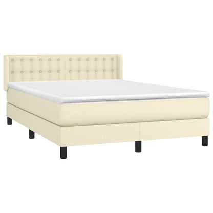 Box Spring Postel S Matrací Krémová 140X200 Cm Umělá Kůže