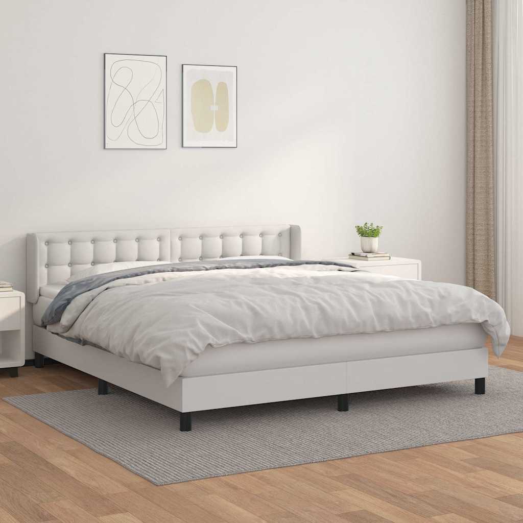 Box Spring Postel S Matrací Bílá 160X200 Cm Umělá Kůže