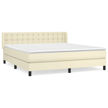 Box Spring Postel S Matrací Krémová 160X200 Cm Umělá Kůže