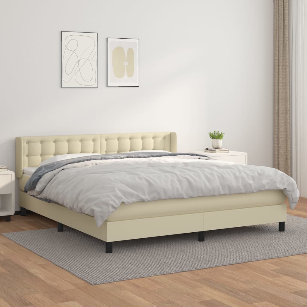 Box Spring Postel S Matrací Krémová 160X200 Cm Umělá Kůže
