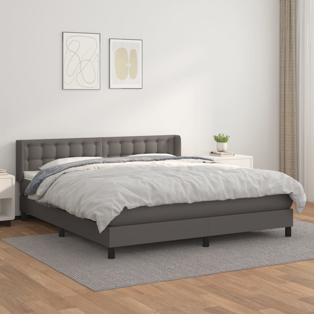 Box Spring Postel S Matrací Šedá Umělá Kůže Šedá