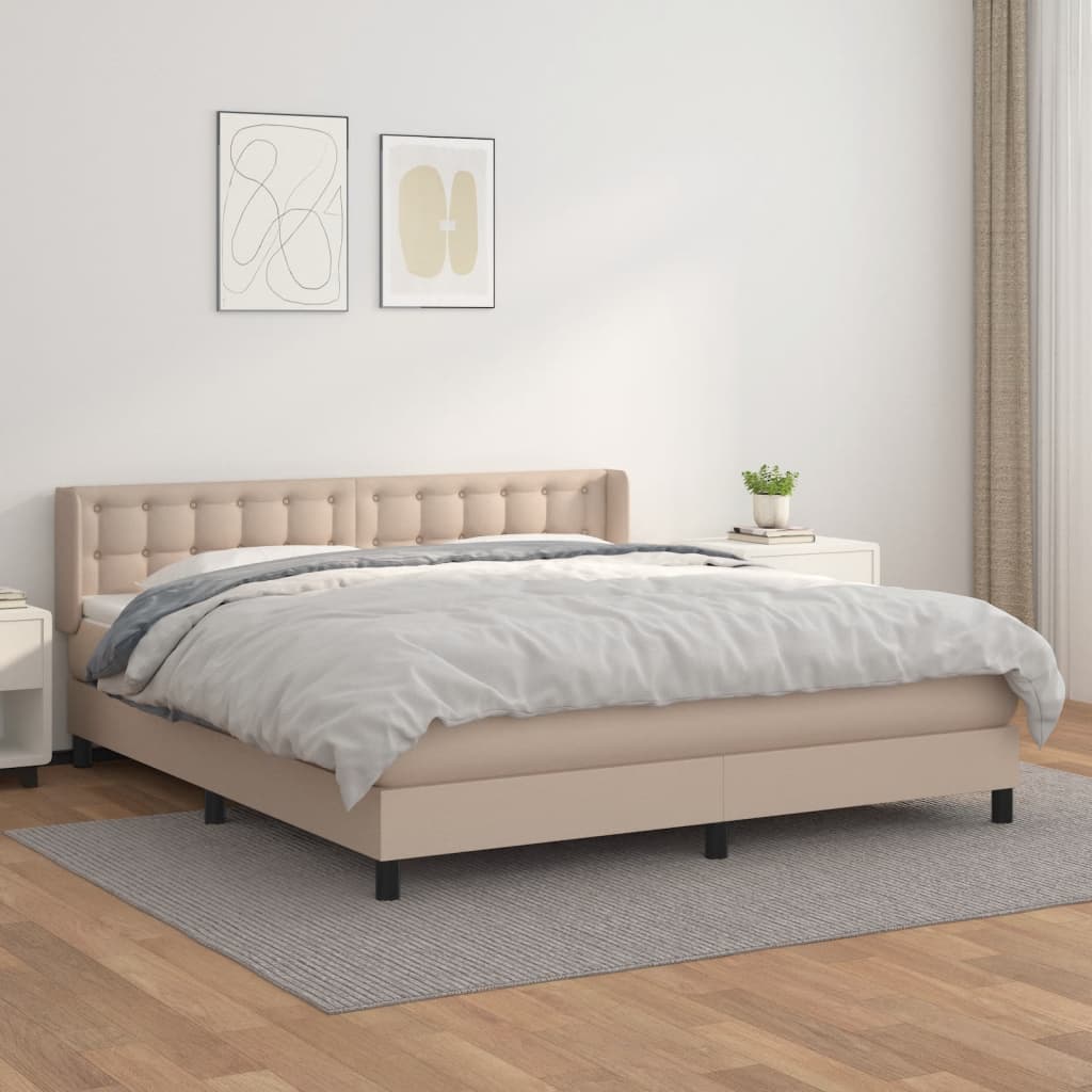 Box Spring Postel S Matrací Cappuccino 160X200 Cm Umělá Kůže