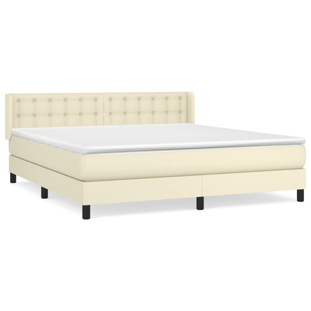 Box Spring Postel S Matrací Krémová 180X200 Cm Umělá Kůže