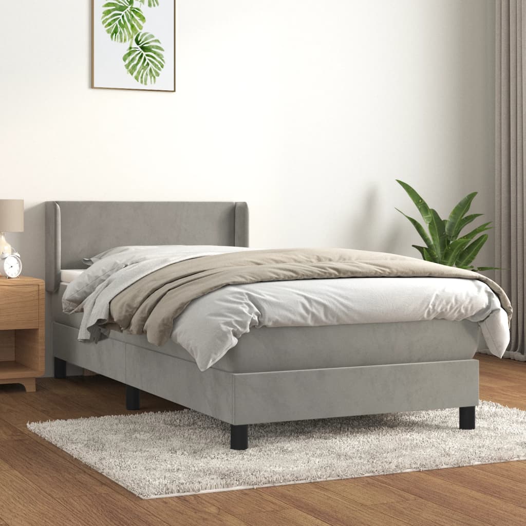 Box Spring Postel S Matrací Samet Světle Šedá