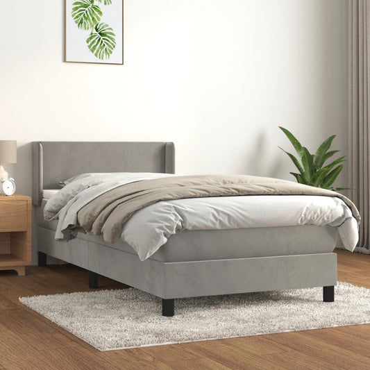 Box Spring Postel S Matrací Samet Světle Šedá