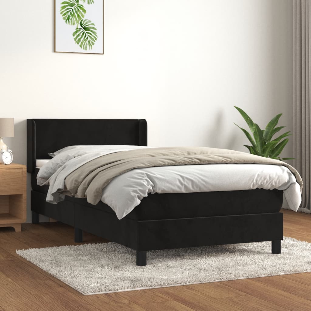 Box Spring Postel S Matrací Černá Samet Černá