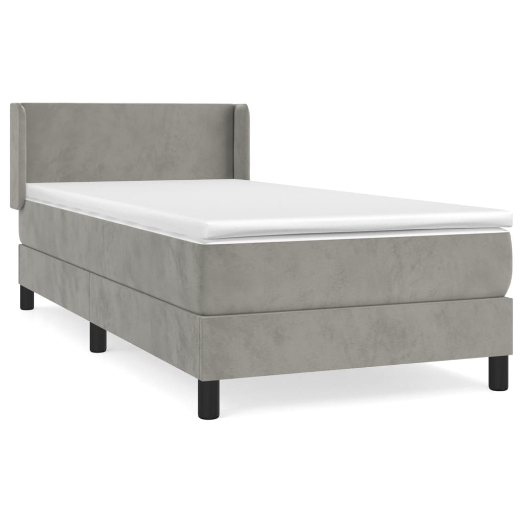 Box Spring Postel S Matrací Samet Světle Šedá