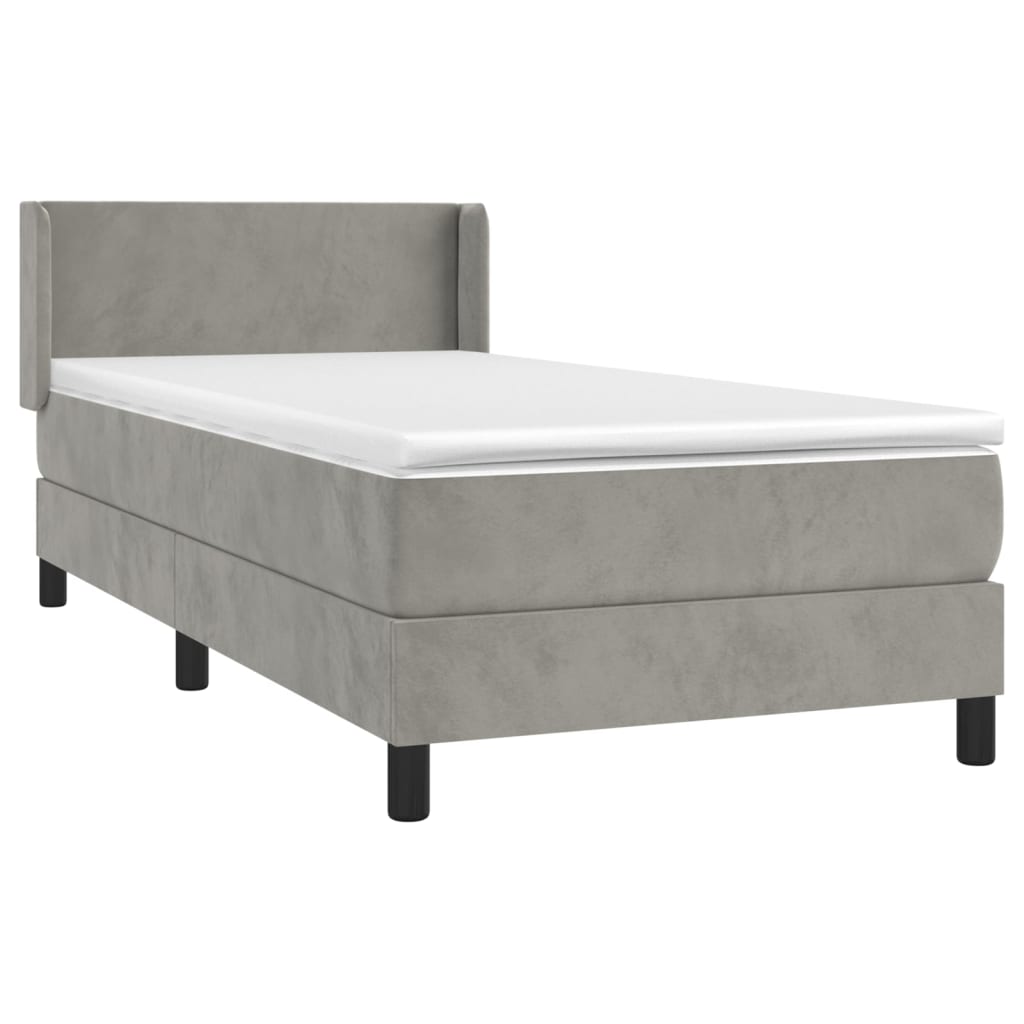Box Spring Postel S Matrací Samet Světle Šedá
