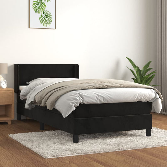 Box Spring Postel S Matrací Černá Samet Černá