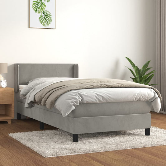 Box Spring Postel S Matrací Samet Světle Šedá