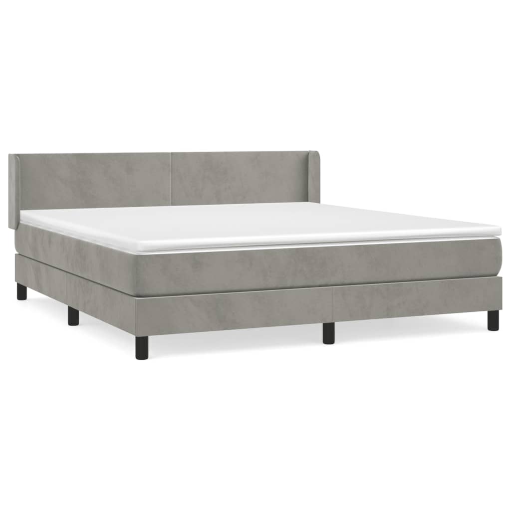 Box Spring Postel S Matrací Samet Světle Šedá