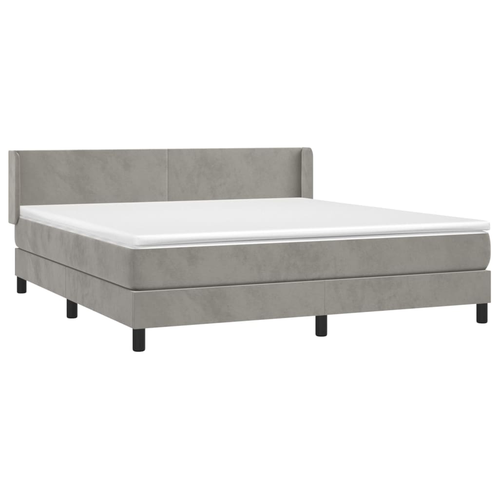 Box Spring Postel S Matrací Samet Světle Šedá