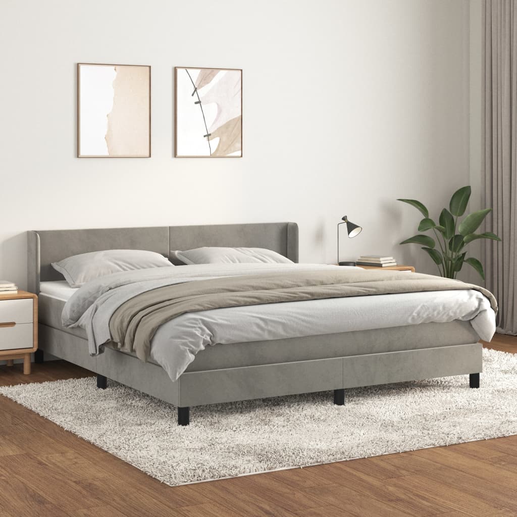 Box Spring Postel S Matrací Samet Světle Šedá