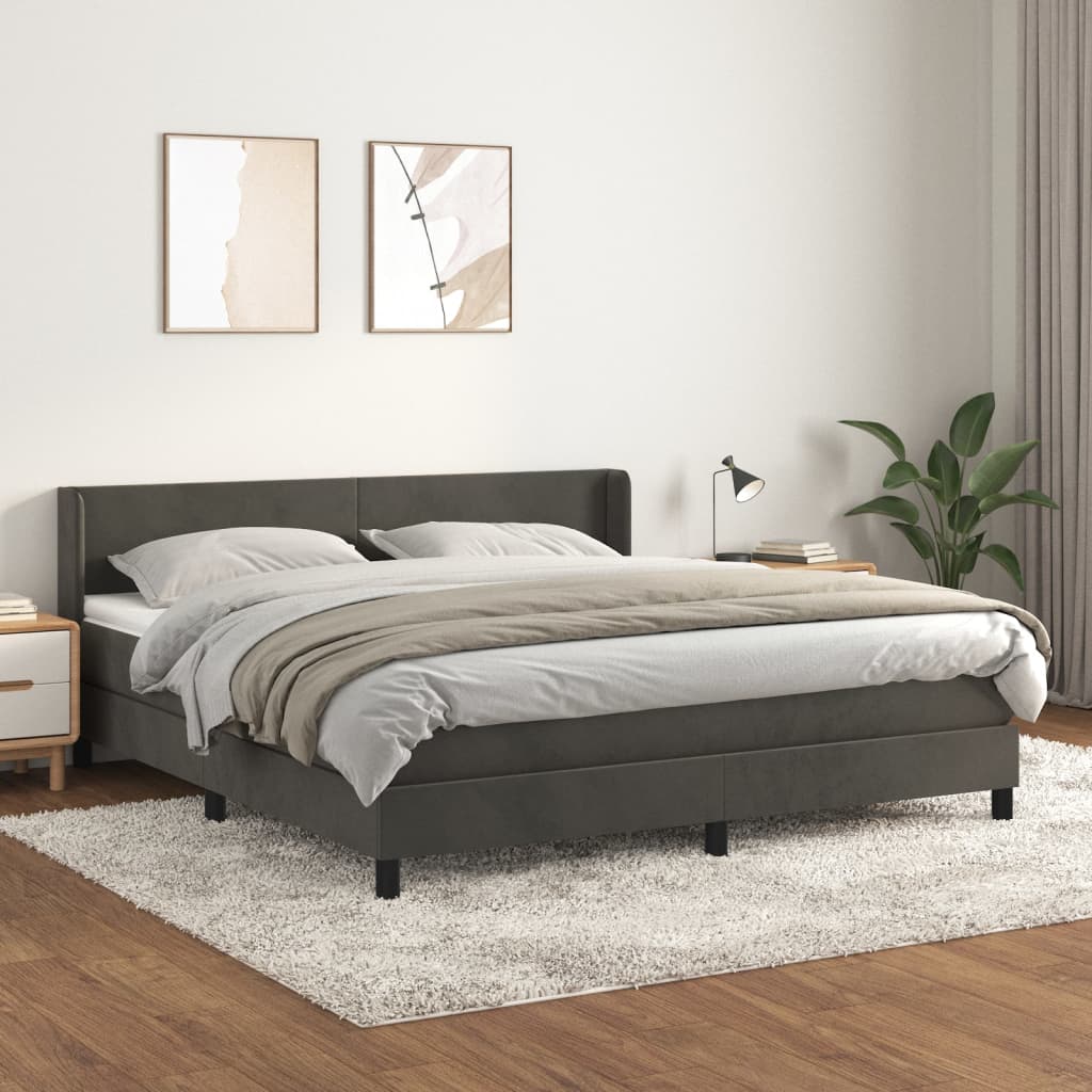 Box Spring Postel S Matrací Samet Tmavě Šedá