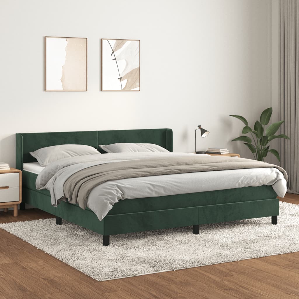 Box Spring Postel S Matrací Samet Tmavě Zelená