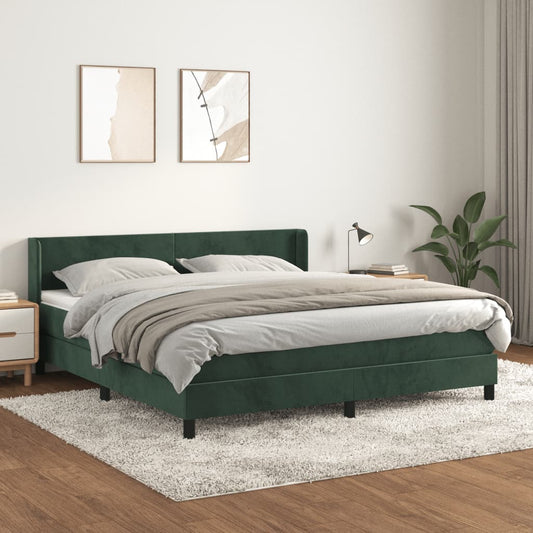 Box Spring Postel S Matrací Samet Tmavě Zelená