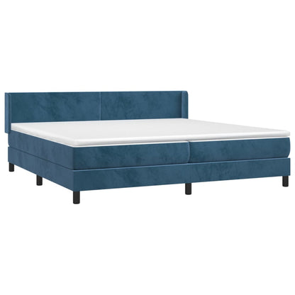 Box Spring Postel S Matrací Tmavě Modrá Samet Tmavě Moddrá