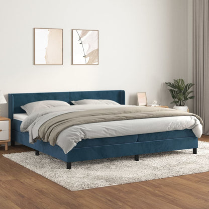 Box Spring Postel S Matrací Tmavě Modrá Samet Tmavě Moddrá