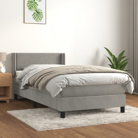 Box Spring Postel S Matrací Samet Světle Šedá