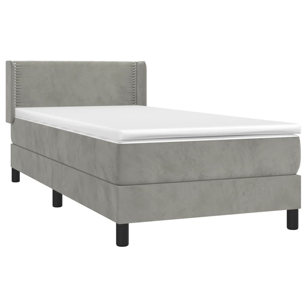 Box Spring Postel S Matrací Samet Světle Šedá