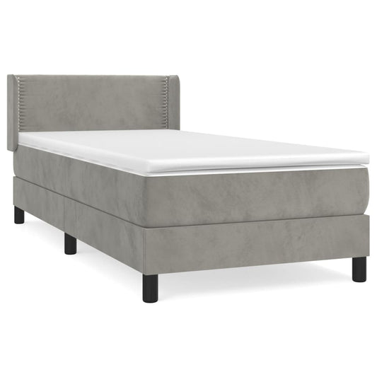 Box Spring Postel S Matrací Samet Světle Šedá