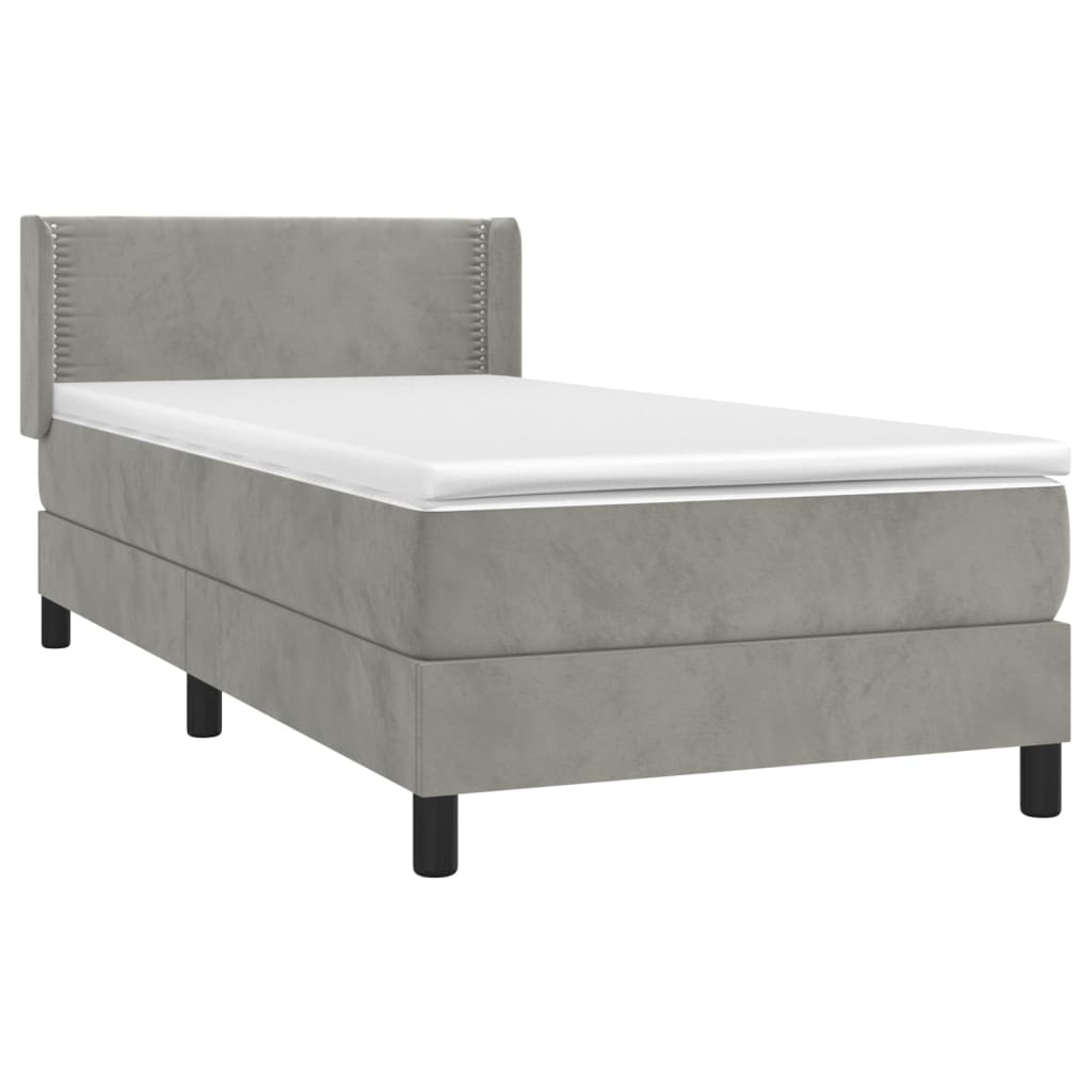 Box Spring Postel S Matrací Samet Světle Šedá
