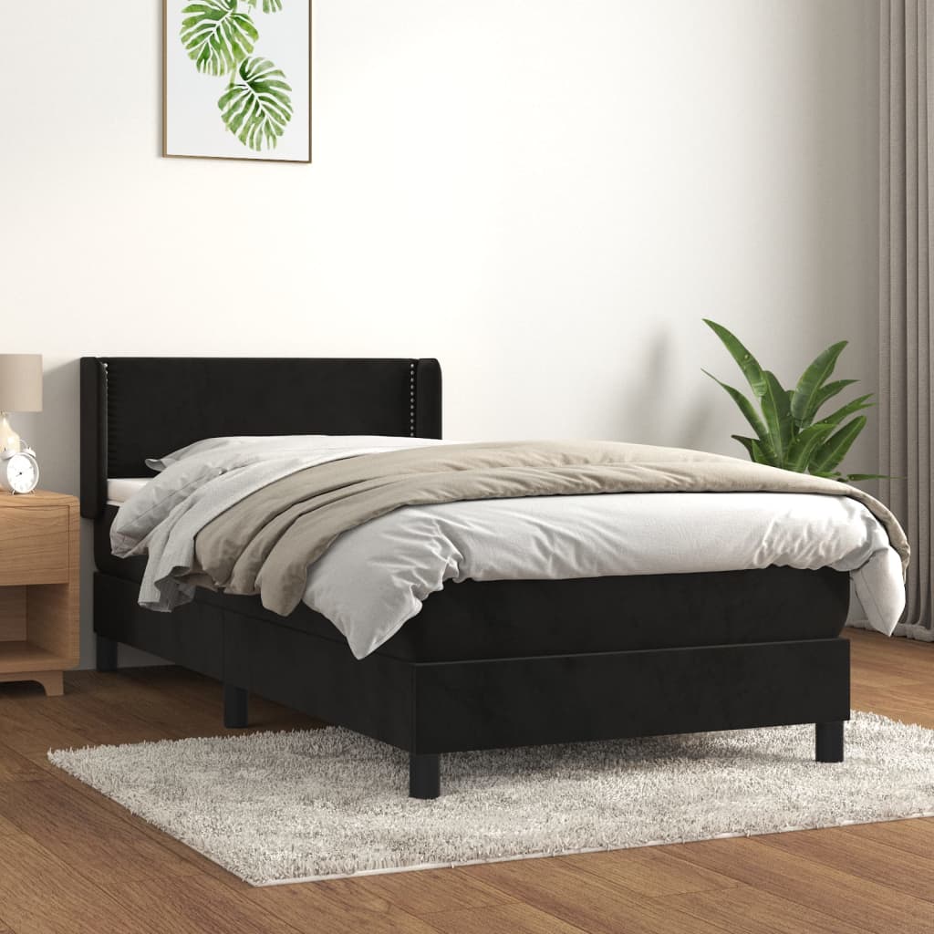 Box Spring Postel S Matrací Černá Samet Černá
