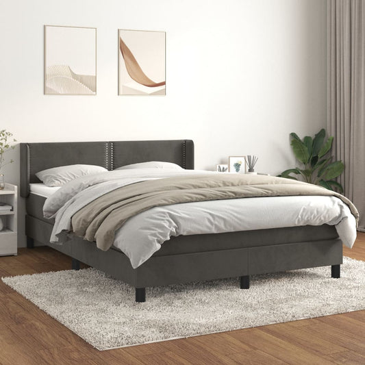 Box Spring Postel S Matrací Tmavě Šedý Samet Tmavě Šedá